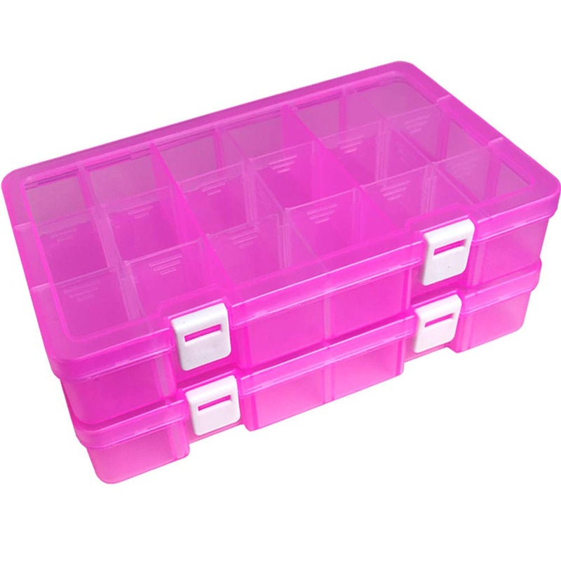 DUOFIRE Plastic Organizer Container Storage Box Adjustable Divider Removable Grid Compartment for Jewelry Beads Earring Tool Fishing Hook Small Accessories(18 grids, Pink X 2) - Image 1